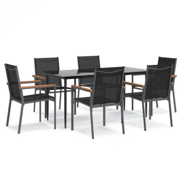 Set mobilier de grădină, 7 piese, negru, textilenă și oțel - Img 2