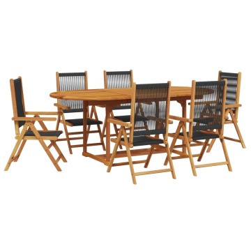 Set mobilier de grădină 7 piese polipropilenă neagră/lemn masiv - Img 2