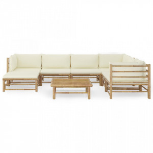Set mobilier de grădină, 8 piese, perne alb crem, bambus - Img 2