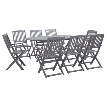 Set mobilier de grădină, 9 piese, gri, lemn masiv de acacia - Img 1