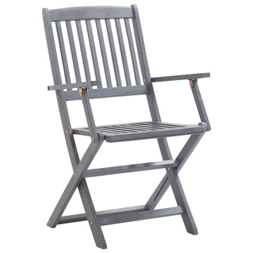 Set mobilier de grădină, 9 piese, gri, lemn masiv de acacia - Img 6