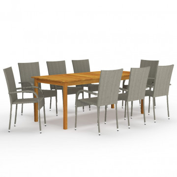 Set mobilier de grădină, 9 piese, gri - Img 1