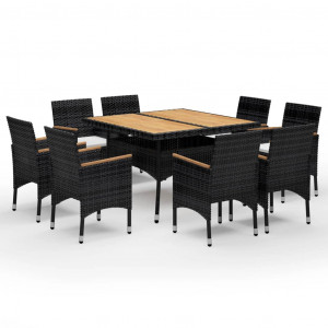 Set mobilier de grădină, 9 piese, negru, poliratan/lemn acacia - Img 1