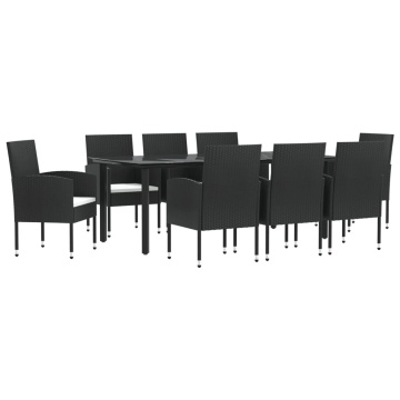 Set mobilier de grădină, 9 piese, negru, poliratan și oțel - Img 2