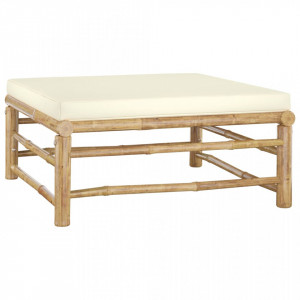 Set mobilier de grădină, 9 piese, perne alb crem, bambus - Img 6