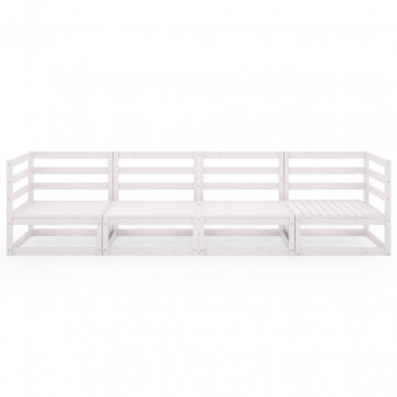 Set mobilier de grădină cu 4 locuri, alb, lemn masiv de pin - Img 3