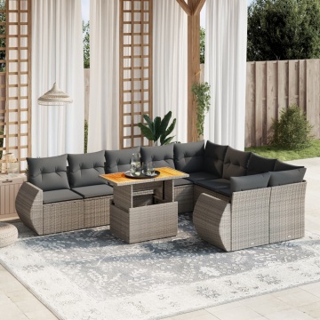 Set mobilier de grădină cu perne, 10 piese, gri, poliratan - Img 1