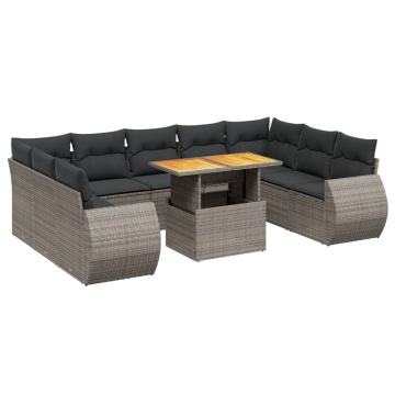 Set mobilier de grădină cu perne, 10 piese, gri, poliratan - Img 2
