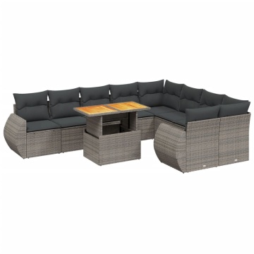 Set mobilier de grădină cu perne, 10 piese, gri, poliratan - Img 2