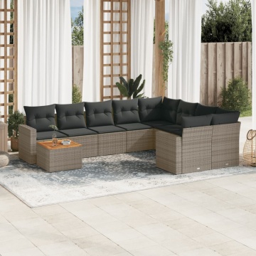 Set mobilier de grădină cu perne, 10 piese, gri, poliratan - Img 1