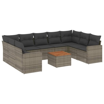 Set mobilier de grădină cu perne, 10 piese, gri, poliratan - Img 2
