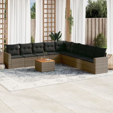 Set mobilier de grădină cu perne, 10 piese, gri, poliratan - Img 1