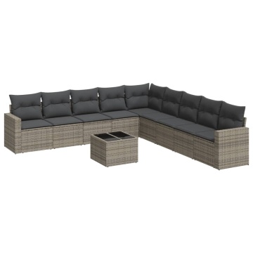 Set mobilier de grădină cu perne, 10 piese, gri, poliratan - Img 2