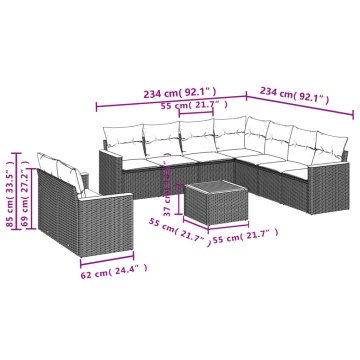 Set mobilier de grădină cu perne, 10 piese, gri, poliratan - Img 3