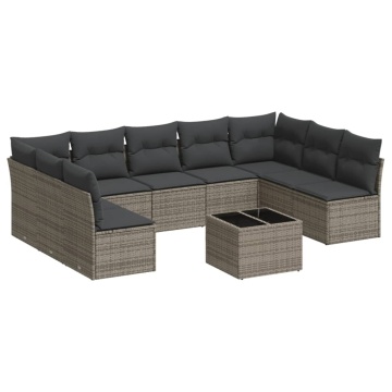 Set mobilier de grădină cu perne, 10 piese, gri, poliratan - Img 2