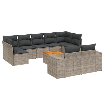 Set mobilier de grădină cu perne, 10 piese, gri, poliratan - Img 2