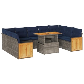 Set mobilier de grădină cu perne, 10 piese, gri, poliratan - Img 2