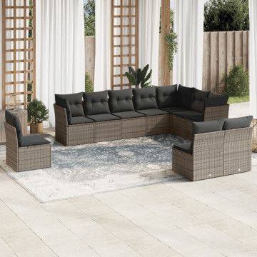 Set mobilier de grădină cu perne, 10 piese, gri, poliratan - Img 1