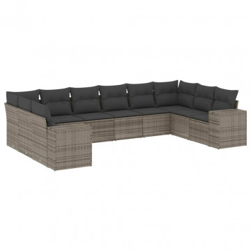Set mobilier de grădină cu perne, 10 piese, gri, poliratan - Img 2