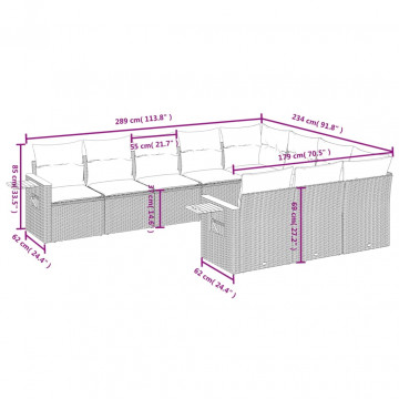Set mobilier de grădină cu perne, 10 piese, gri, poliratan - Img 6