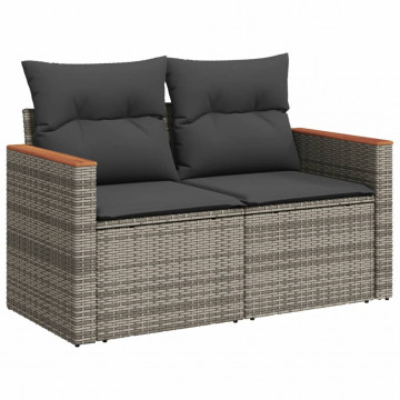 Set mobilier de grădină cu perne, 10 piese, gri, poliratan - Img 8