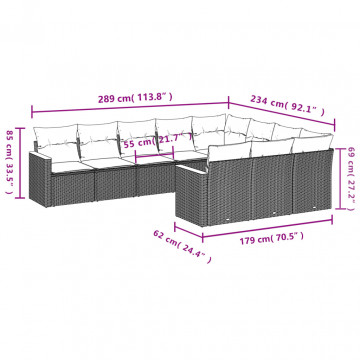 Set mobilier de grădină cu perne, 10 piese, gri, poliratan - Img 6