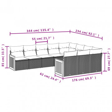 Set mobilier de grădină cu perne, 10 piese, gri, poliratan - Img 6
