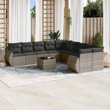 Set mobilier de grădină cu perne, 10 piese, gri, poliratan - Img 1