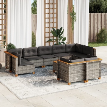 Set mobilier de grădină cu perne, 10 piese, gri, poliratan - Img 1