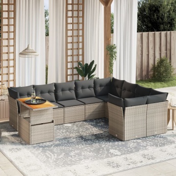 Set mobilier de grădină cu perne, 10 piese, gri, poliratan - Img 1