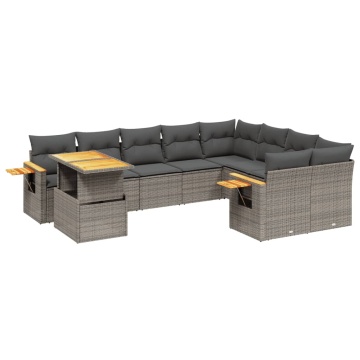 Set mobilier de grădină cu perne, 10 piese, gri, poliratan - Img 2