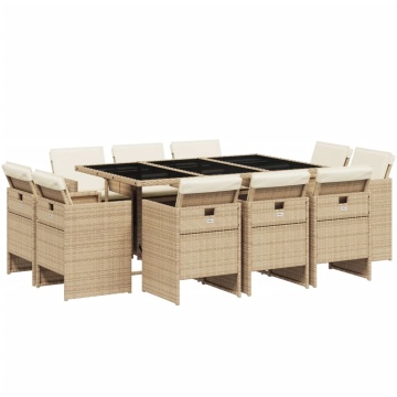 Set mobilier de grădină cu perne, 11 piese, bej, poliratan - Img 2