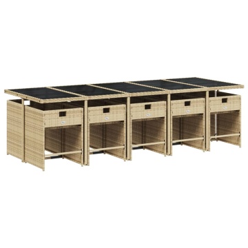 Set mobilier de grădină cu perne, 11 piese, bej, poliratan - Img 3