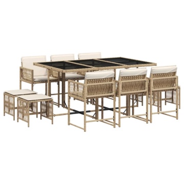 Set mobilier de grădină cu perne, 11 piese, bej, poliratan - Img 2