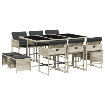 Set mobilier de grădină cu perne 11 piese gri deschis poliratan - Img 2