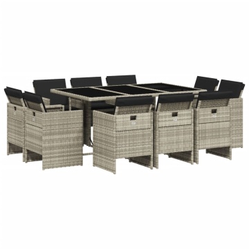 Set mobilier de grădină cu perne 11 piese gri deschis poliratan - Img 2