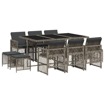 Set mobilier de grădină cu perne, 11 piese, gri, poliratan - Img 2