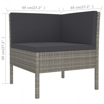 Set mobilier de grădină cu perne, 11 piese, gri, poliratan - Img 6
