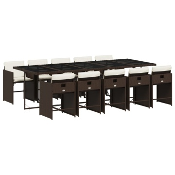 Set mobilier de grădină cu perne, 11 piese, maro, poliratan - Img 2