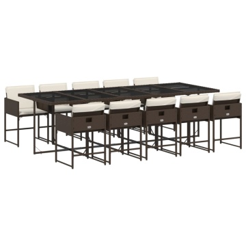 Set mobilier de grădină cu perne, 11 piese, maro, poliratan - Img 2