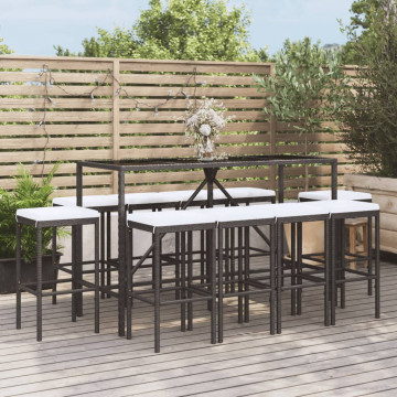 Set mobilier de grădină cu perne, 11 piese, negru, poliratan - Img 1