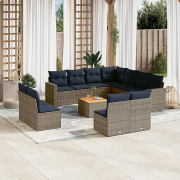 Set mobilier de grădină cu perne, 12 piese, gri, poliratan - Img 1
