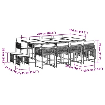 Set mobilier de grădină cu perne, 13 piese, bej, poliratan - Img 5
