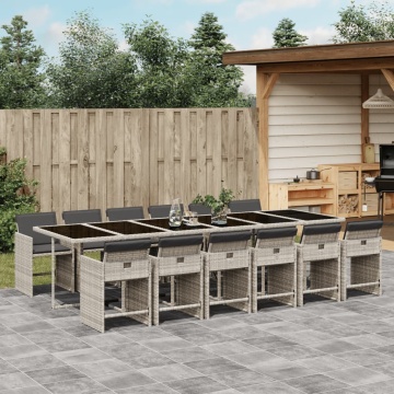 Set mobilier de grădină cu perne 13 piese gri deschis poliratan - Img 1