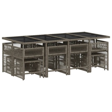Set mobilier de grădină cu perne, 13 piese, gri, poliratan - Img 3