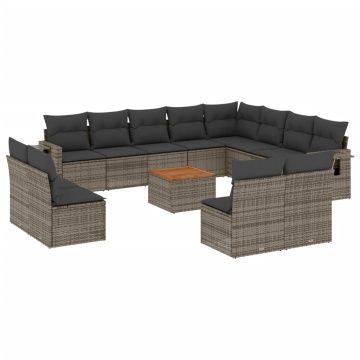 Set mobilier de grădină cu perne, 13 piese, gri, poliratan - Img 2