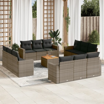 Set mobilier de grădină cu perne, 13 piese, gri, poliratan - Img 1