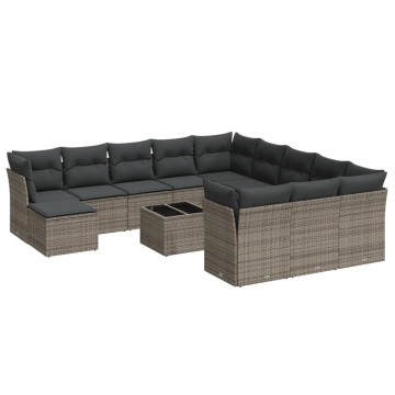 Set mobilier de grădină cu perne, 13 piese, gri, poliratan - Img 2