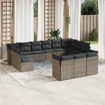 Set mobilier de grădină cu perne, 13 piese, gri, poliratan - Img 1