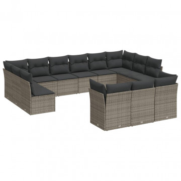 Set mobilier de grădină cu perne, 13 piese, gri, poliratan - Img 2